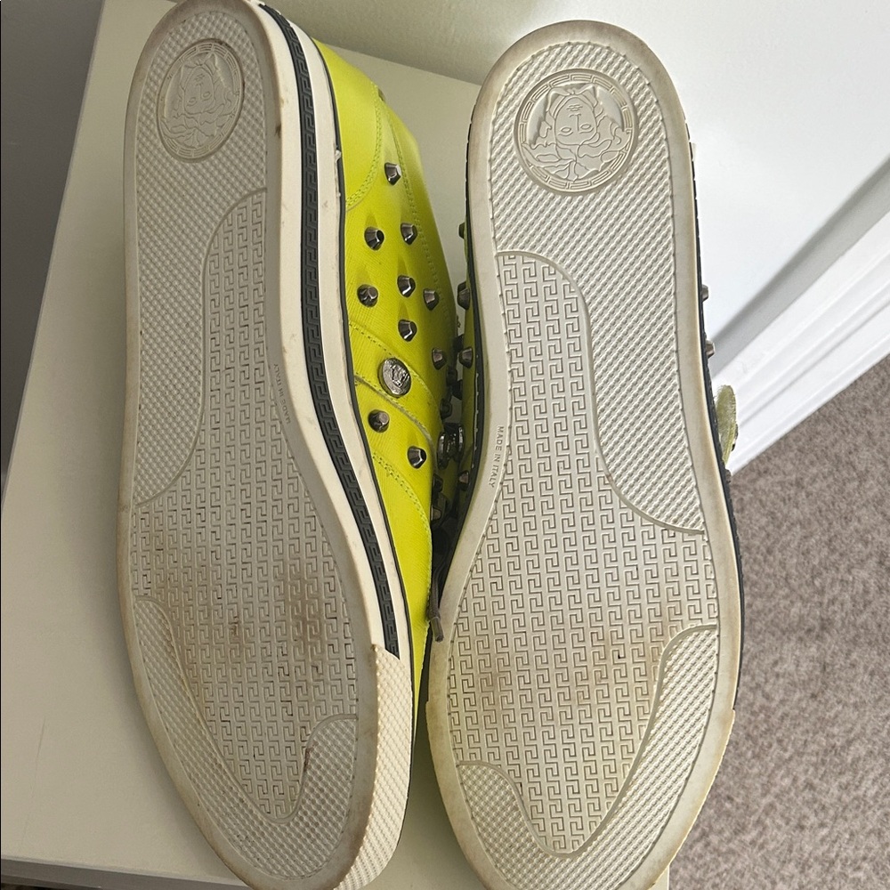 Versace Neon Yellow Studded Sneaker with Gunmetal Accents - Picture 8 of 11